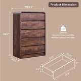 Aitjunz Modern 5 Drawers Dresser for Bedroom, 45" Tall Dressers & Chests of Drawers w/Curved Profile Design, Wood Mid Century Vertical Dresser w/Natural Texture for Bedroom, Living Room, Brown Aitjunz