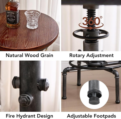 Topower 3 Piece Pub Table and Stool Set Round Bar Table Adjustable Height Coffee Table Farmhouse Counter Height Bar Stools with Backrest Silver 1 Table + 2 Stools Topower