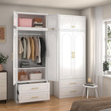 SteeLoong 86" Metal Armoire Wardrobe Closet with 2 Drawers,Tall Clothing Storage Cabinet with Adjustable Shelves and Hanging Rod,White Wardrobe Closet for Bedroom,Home,Office,Gym SteeLoong