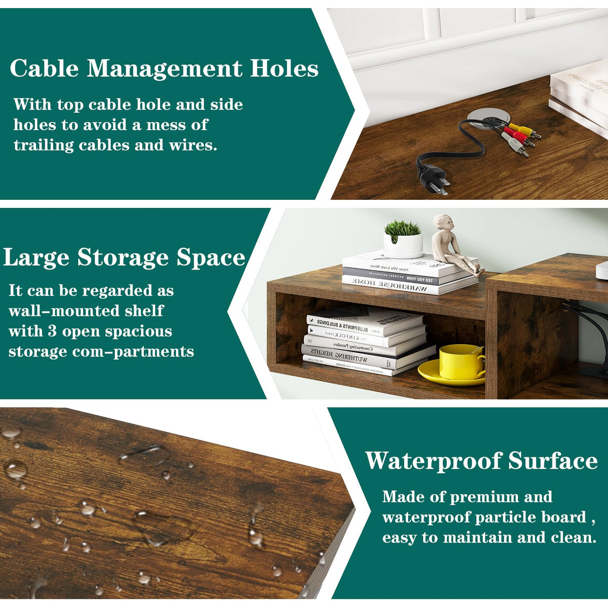 IBUYKE 71" Floating TV Stand Wall Mounted with Power Outlet,Wood Wall Mounted Media Console Shelf,Floating Entertainment Center for Under TV Storage for Living Room Bedroom Office,Rustic Brown WST008H IBUYKE