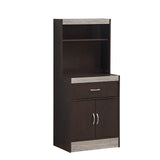Hodedah 54"" Tall Open Shelves, 1-Drawer and Bottom Enclosed Storage, Chocolate-Grey Kitchen Cabinet Hodedah