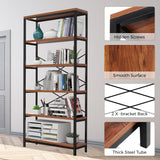 Himimi 6 Tier Industrial Bookshelf, Vintage Standing Storage Shelf, Display Shelving Units, Tall Bookcase, Industrial Metal Book Shelves for Living Room Bedroom and Home Office Himimi