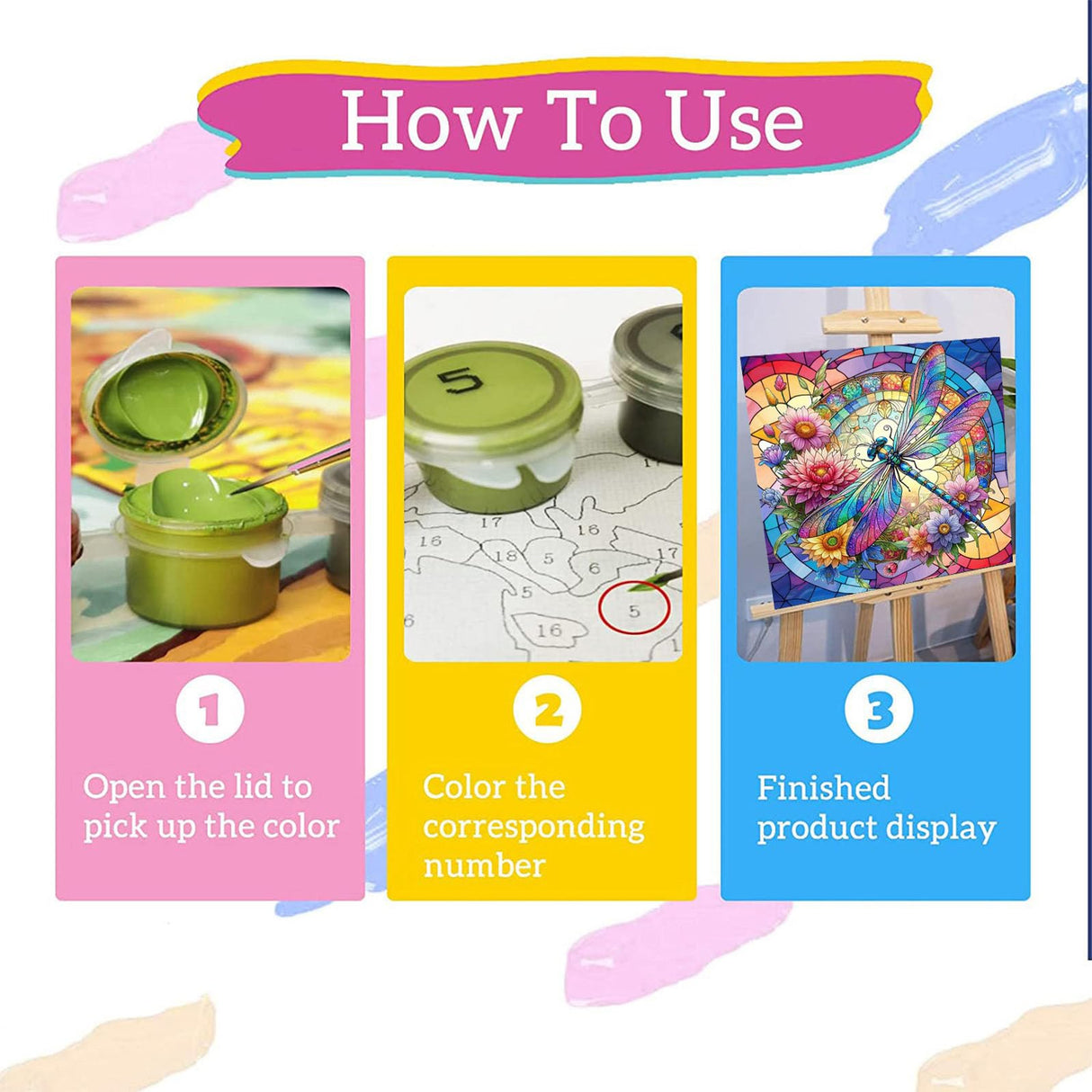 xackcme Dragonfly Paint by Numbers for Adults - Stained Glass Paint by Number on Canvas Without Frame, DIY Oil Painting for Gift Home Wall Decor (16x16 inch) xackcme