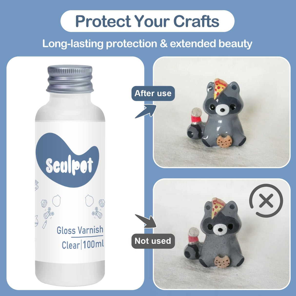 1DFAUL 100ml Air Dry Clay Glaze Varnish & Sealant, Prevents Crazing Yellowing, Scratch Resistant Wear, Waterproof, Hight Gloss Finish 1DFAUL