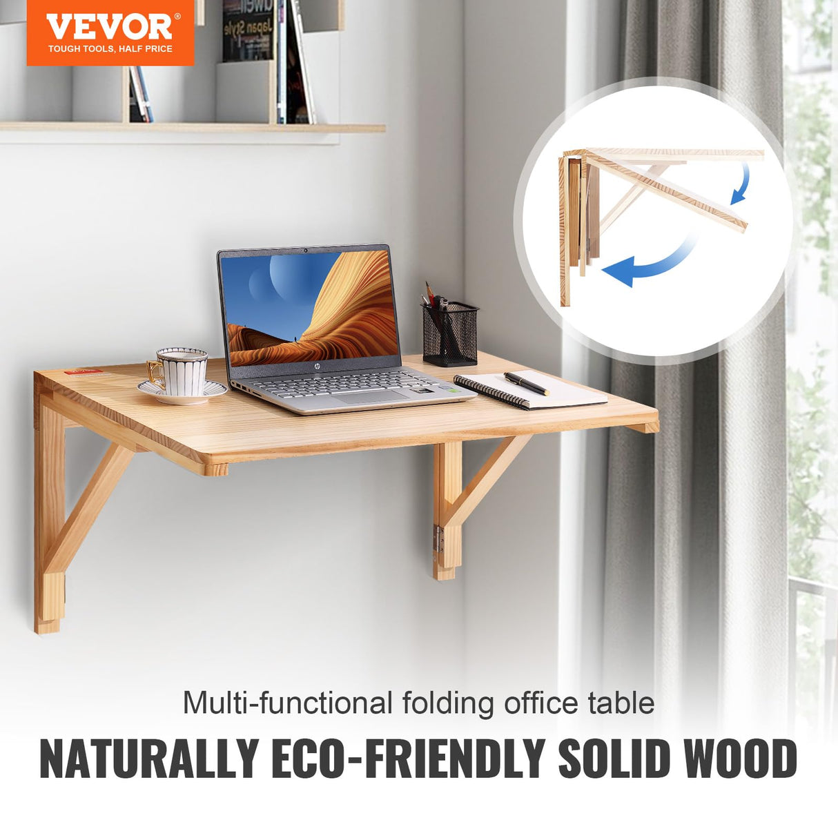 VEVOR Wall Mounted Folding Table, Wall Mounted Drop Leaf Tables, Solid Wood Floating Desk for Dining, Laundry Room, Office, 31.5" x 23.58" x 17.24" Fold Down Desk VEVOR