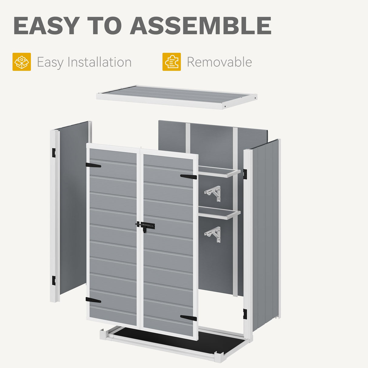DWVO Outdoor Vertical Storage Shed with 2 Shelves, 49 Cu Ft Waterproof Resin Garden Shed with Floor & Lockable Door, Plastic Tall Tool Cabinet for Garbage Cans, Lawn Equipment, Garden Supplies (Gray) DWVO