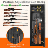 2025 8-Gun Fireproof Gun Safe for Rifles and Pistols, 51" Tall Quick Access Rifle Cabinet for Home Defense, 70lbs Heavy Duty Rifle Safe with Adjustable Rifle Racks fit Rifles of Different Heights Tiskgg