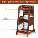 TOETOL Bamboo Toddler Step Stool Learning Kitchen Stool Standing Tower for Toddler Kitchen Counter Helper Stool 3 Height Adjustable with Activity Chalkboard and Whiteboard Message Boards,Non-Slip Mat TOETOL