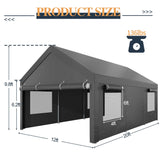 Shintenchi Carport 12' x 20' Heavy Duty Portable Garage, Carport Canopy with Side-Opening Door & Roll-Up Windows, Car Canopy for Truck,Car,Boat,Grey Shintenchi