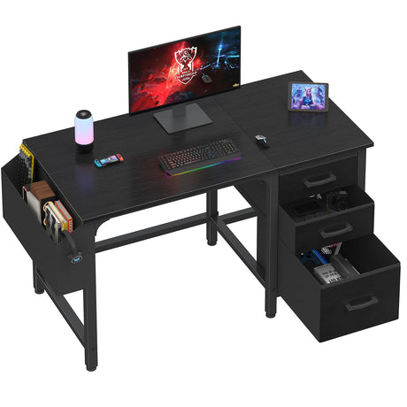 Lufeiya Computer Desk with File Drawers Cabinet, 47 Inch Home Office Desks with Filing Cabinet for Small Space, Gaming Study Writing Table PC Desks, Black Lufeiya