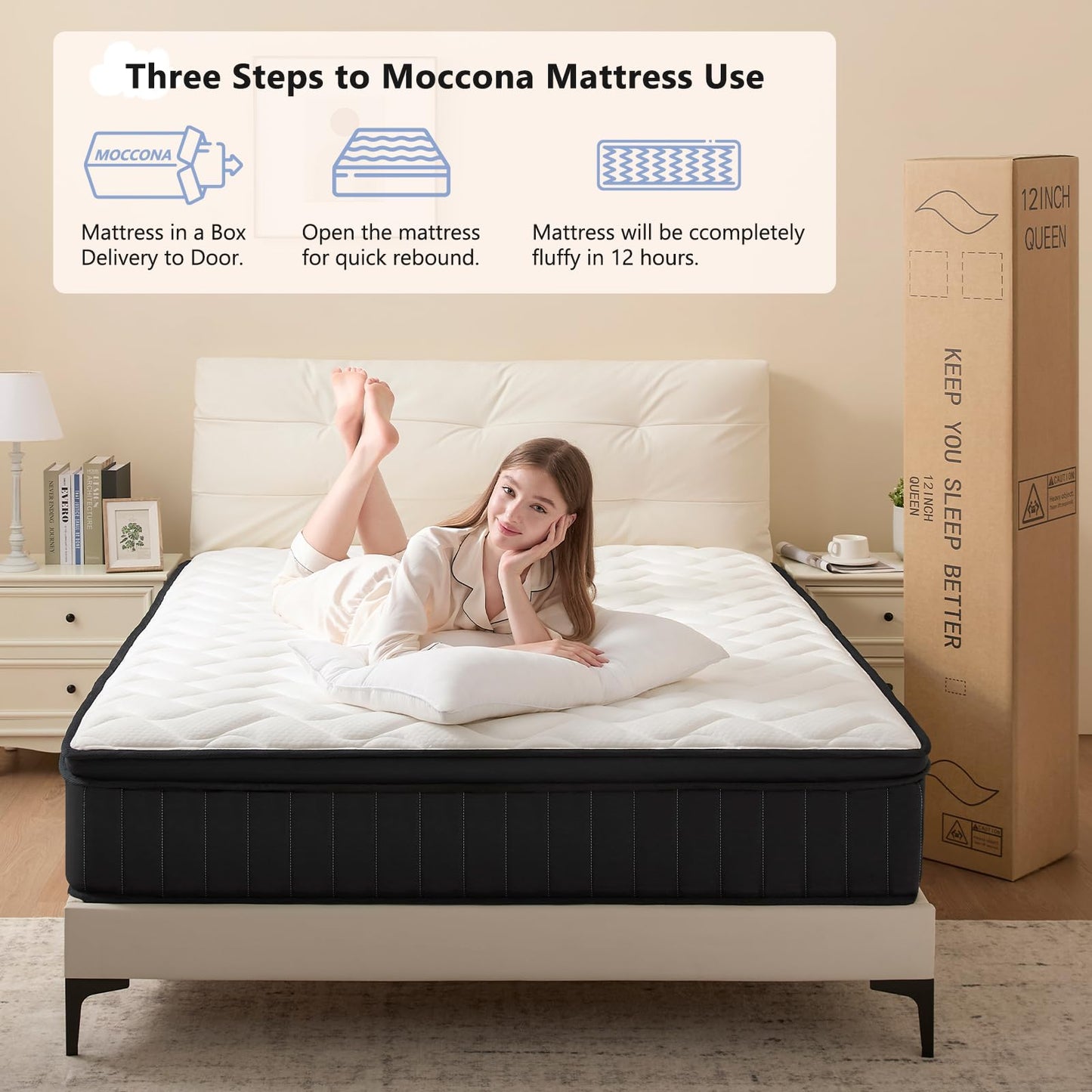 Queen Mattress 12 Inch Hybrid Mattress Queen with Memory Foam - Mattress in a Box with Individual Pocket Spring - Medium Firm Mattress Sleep Support Pressure Relief CertiPUR-US Certified 12 Inch Queen