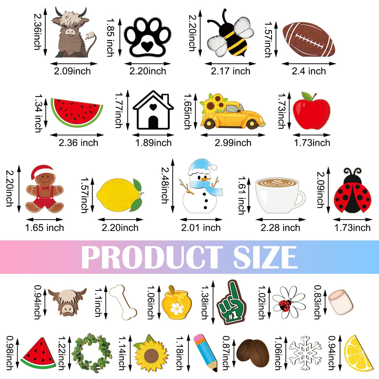 Briwooody 27 Pcs Interchangeable Table Decor Seasonal Bee Lemon Highland Cow Sign Farmhouse Mini Wood Book Stack Spring Summer Tiered Tray Decor for Home Office Desk Shelf Coffee Bar(Classic Style) Briwooody