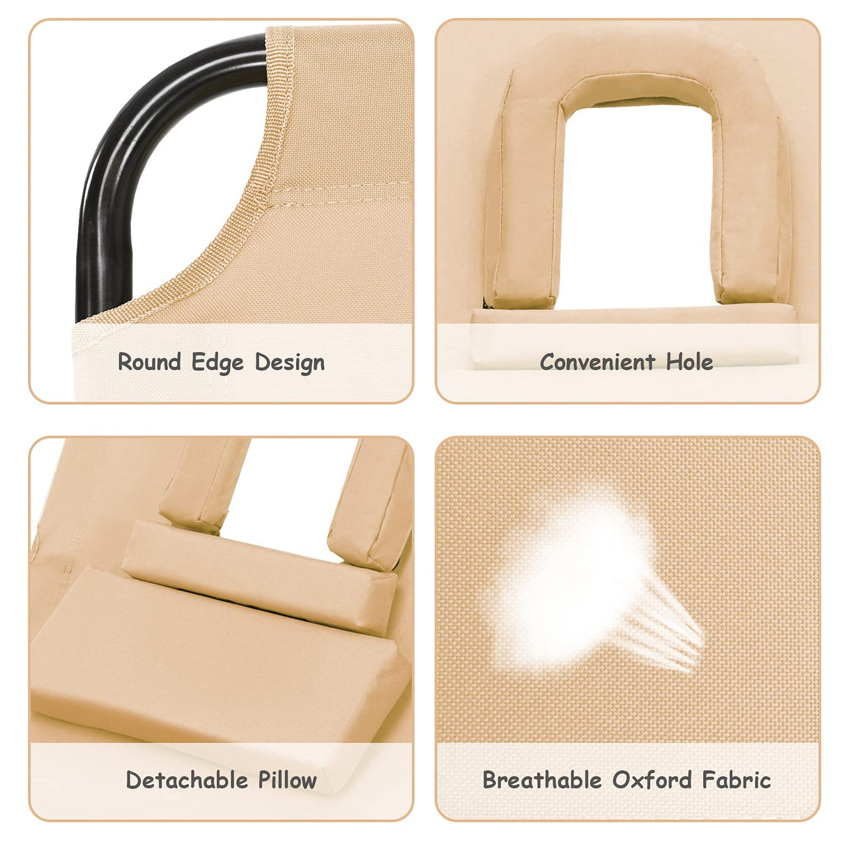 gotoplay Folding Beach Lounge Chair w/ 5 Adjutable Backrest & Padded Pillow, Sunbathing Lounger Chair, Sun Tanning Lay Flat Chair for Seaside Pool Deck, Max Load 330 LBS, No Assembly Required (Beige) gotoplay