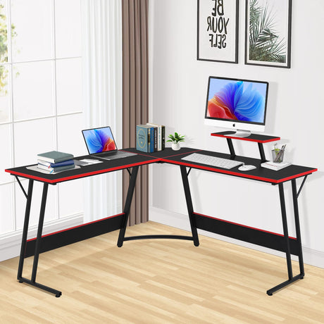 BLKMTY L Shaped Desk PC Gaming Desk Computer Desk with Monitor Stand Large Desktop Studying Executive Table Corner Desk Office Computer Table for Home Office Sturdy Writing Workstation, Pink BLKMTY