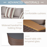 SUNCROWN Outdoor Round Sofa 5-Piece Patio Half-Moon Sectional Sets All Weather Wicker Conversation Furniture with Round Table and Thick Cushion (Light Brown) SUNCROWN