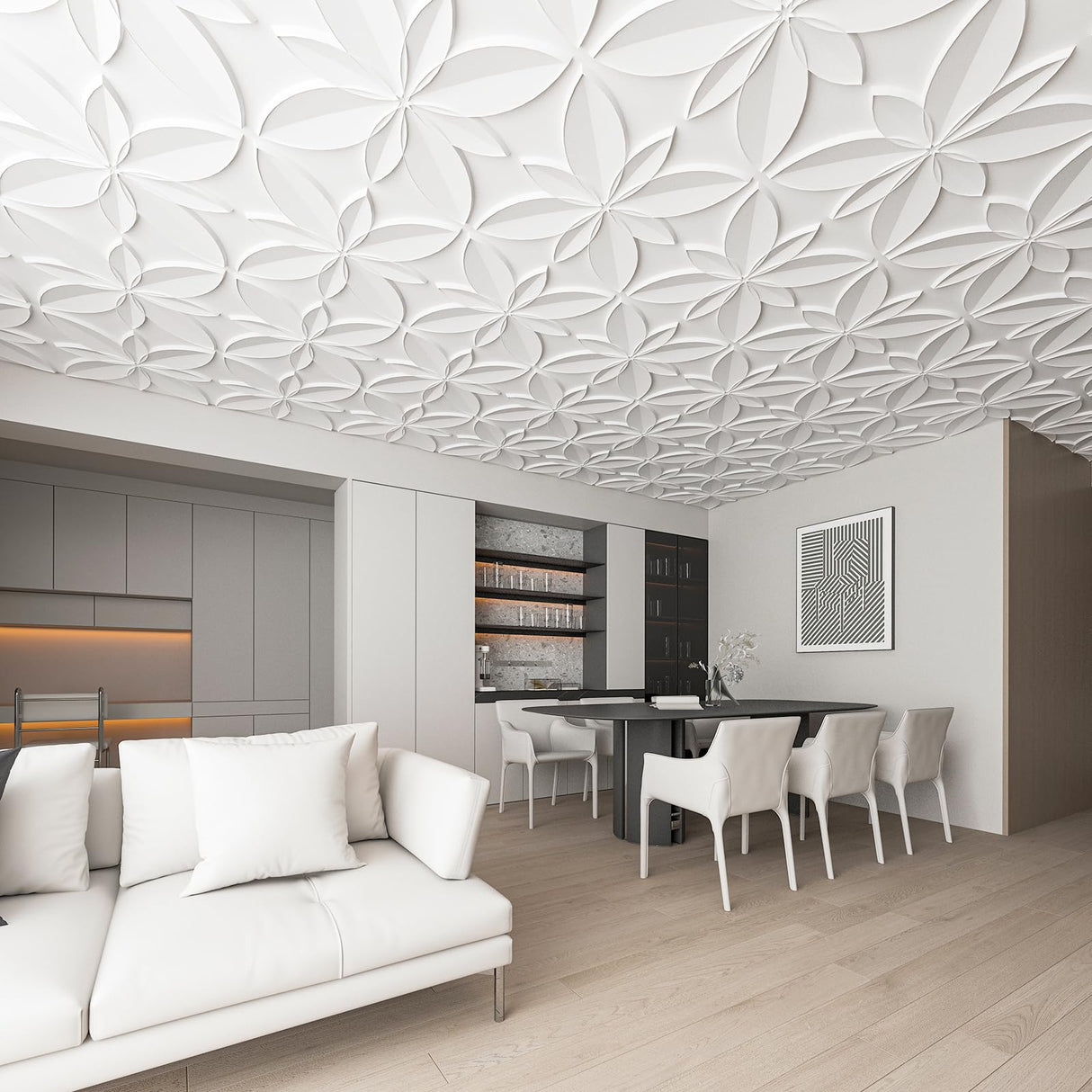 WOWSTAR 12-Pack 24"x24" Drop Ceiling Tiles, Waterproof Glue up White Ceiling Panels, 3D Wall Panels, PVC Wall Tiles, Ceiling Decor WOWSTAR