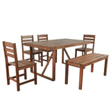 Amposei Outdoor Wood Dining Table Set 6-Piece Patio Dining Furniture Table Set with 4 Chairs & Bench for Garden, Balcony, Backyard, Brown Amposei