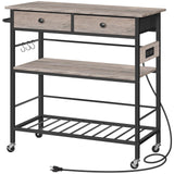 HOOBRO Kitchen Island with Storage, Rolling Island Cart for Kitchen with 2 Drawers & Outlet, 3 Tier Coffee Station and Microwave Stand, Kitchen Island Table for Home, Greige and Black BG08UZD01 HOOBRO