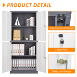Anxxsu Metal Storage Cabinet, 71" Steel Cabinet with 2 Adjustable Shelves, Locking 4 Doors File Cabinet for Home, School, Office, Hospital, Garage Storage (Grey White) Anxxsu