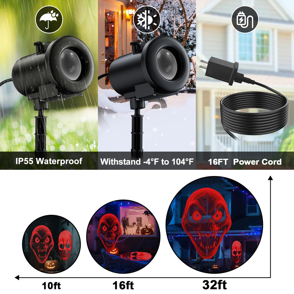 12 in 1 Halloween Projector Outdoor,3D Dynamic Halloween Decorations,Clearer Ghost/Spider/Bat/Skull/Witch/Nativity/Crucifix HD Patterns,Waterproof for Window Wall Cemetery Christmas Decor Nagudenfo