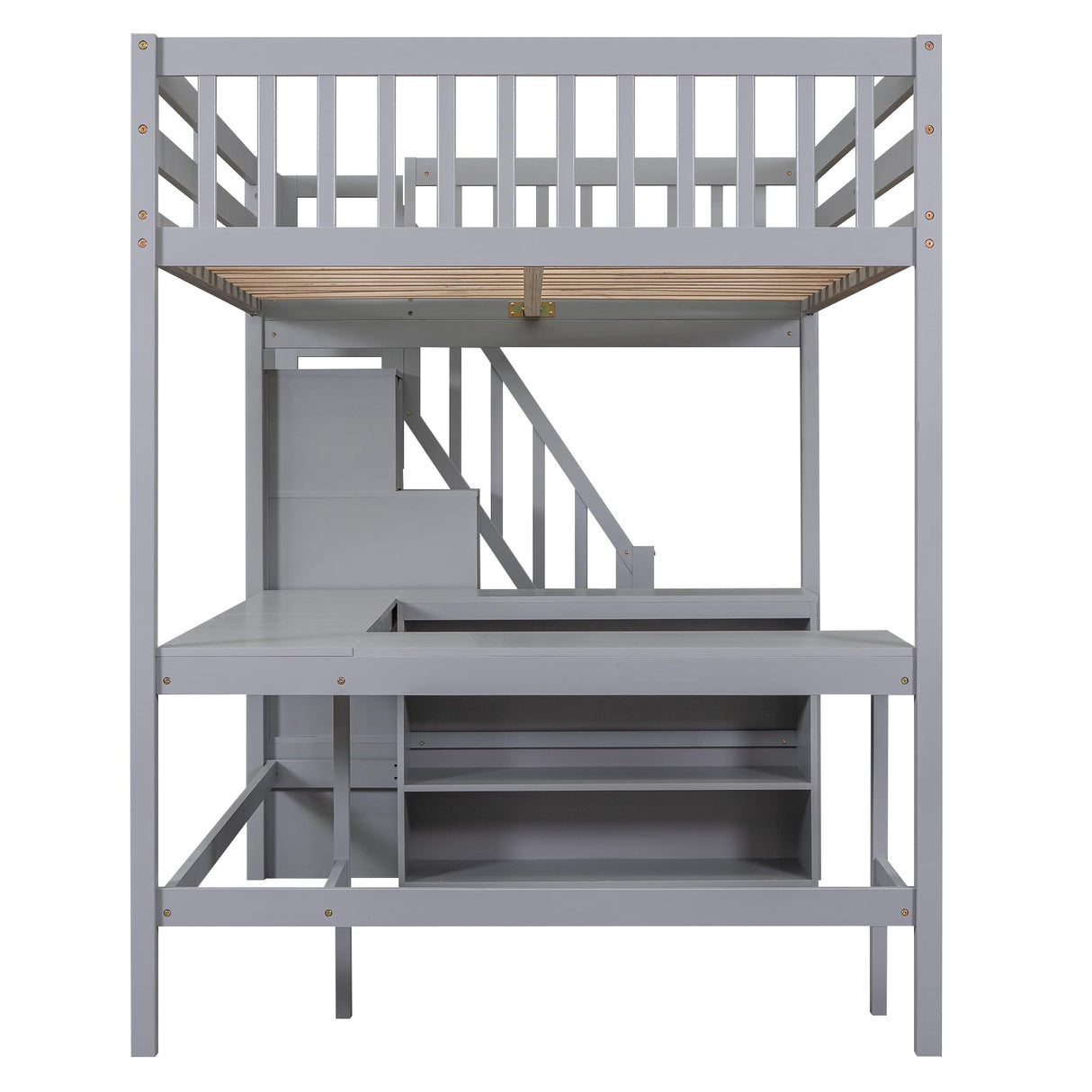 Discover the Harper & Bright Designs Full Size Loft Bed with Stairs & Desk – Versatile Solid Wood Frame in Gray Harper & Bright Designs