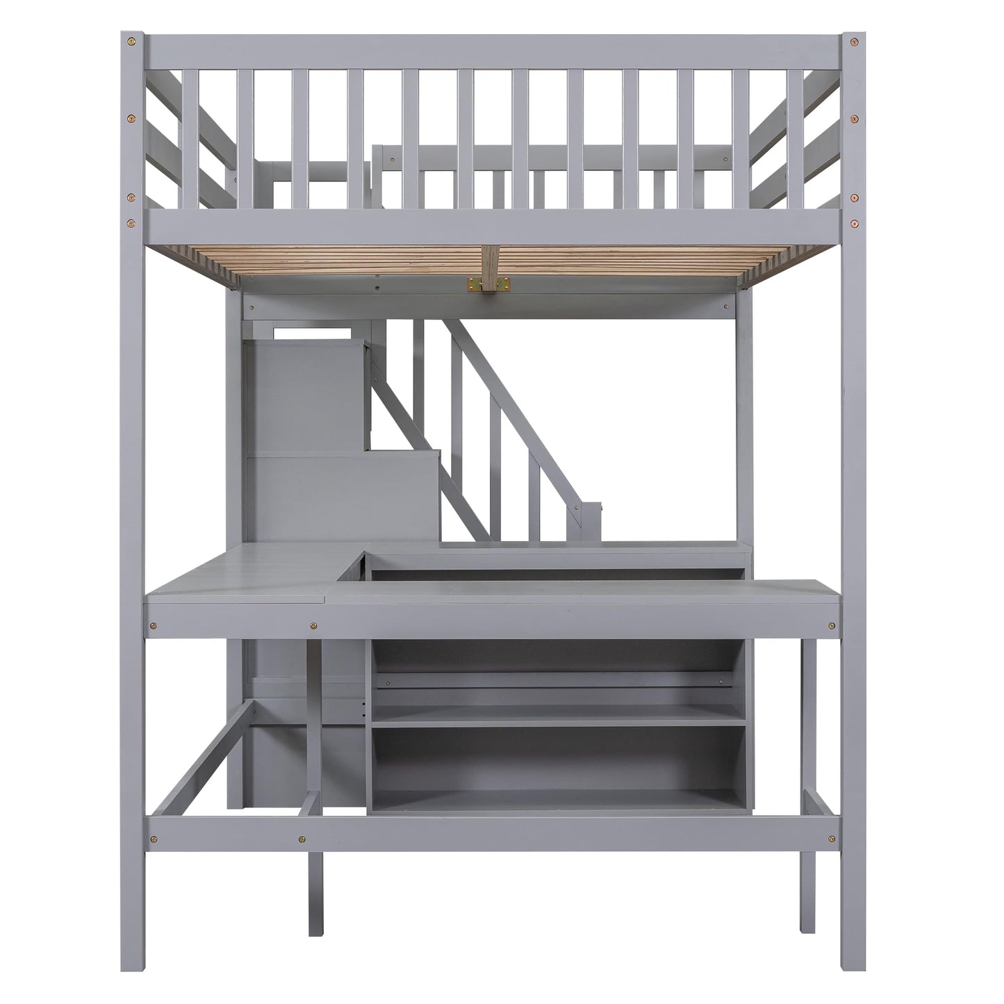 Discover the Harper & Bright Designs Full Size Loft Bed with Stairs & Desk – Versatile Solid Wood Frame in Gray