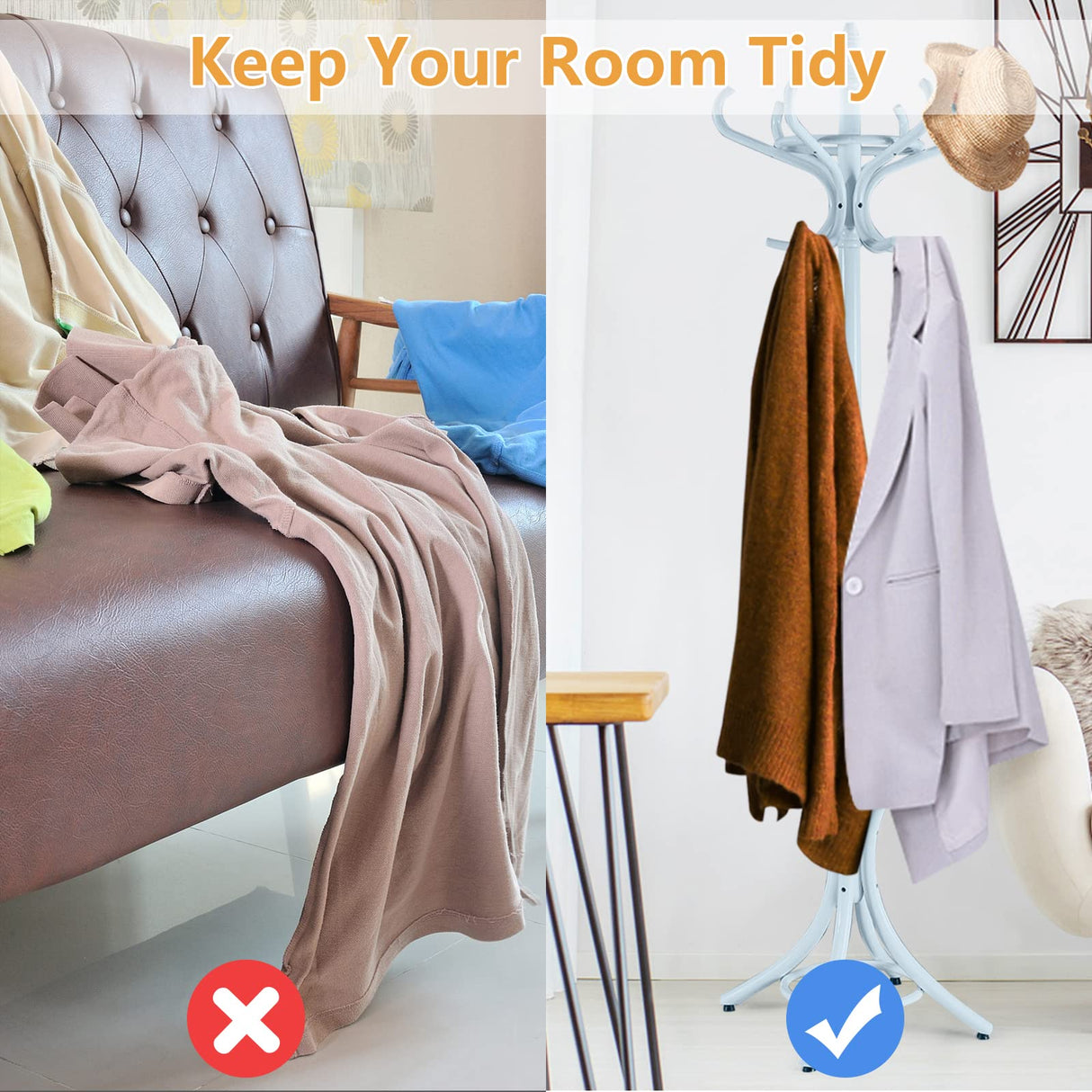 GOFLAME 73" Coat Rack Freestanding, Wooden Coat Tree with 12 Hooks and Umbrella Stand, Entryway Hall Tree, Hat Hanger Organizer, Coat Rack Stand for Coats, Hats, Scarves, Bags, Easy Assembly, Grey GOFLAME