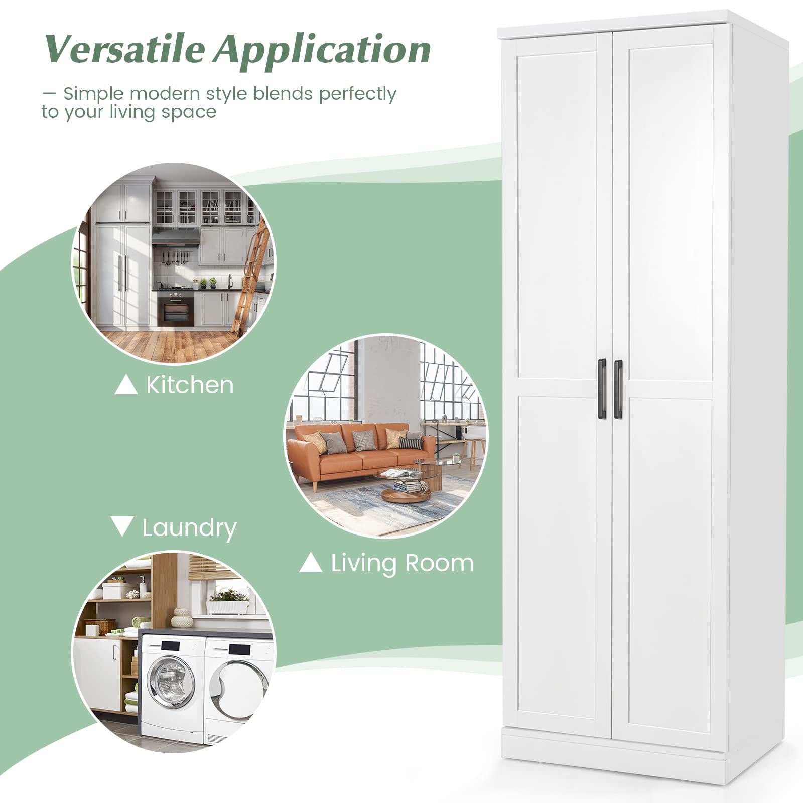 LOKO 70" Tall White Modern Pantry Cabinet - Thumbnail 5