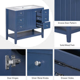 THINK 30 36" Bathroom Vanity,Vanity with Sink Combo, One Cabinet and Three Drawers, Solid Wood and MDF Board,Blue THINK 30