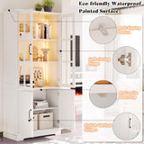AMERLIFE 71" Tall Storage Cabinet with LED Lights, 5 Tier Large Modern Wood Kitchen Pantry with Acrylic Glass Doors & Shelves, Display Cabinet for Living room, Dining room, Bathroom, 4 Doors White AMERLIFE
