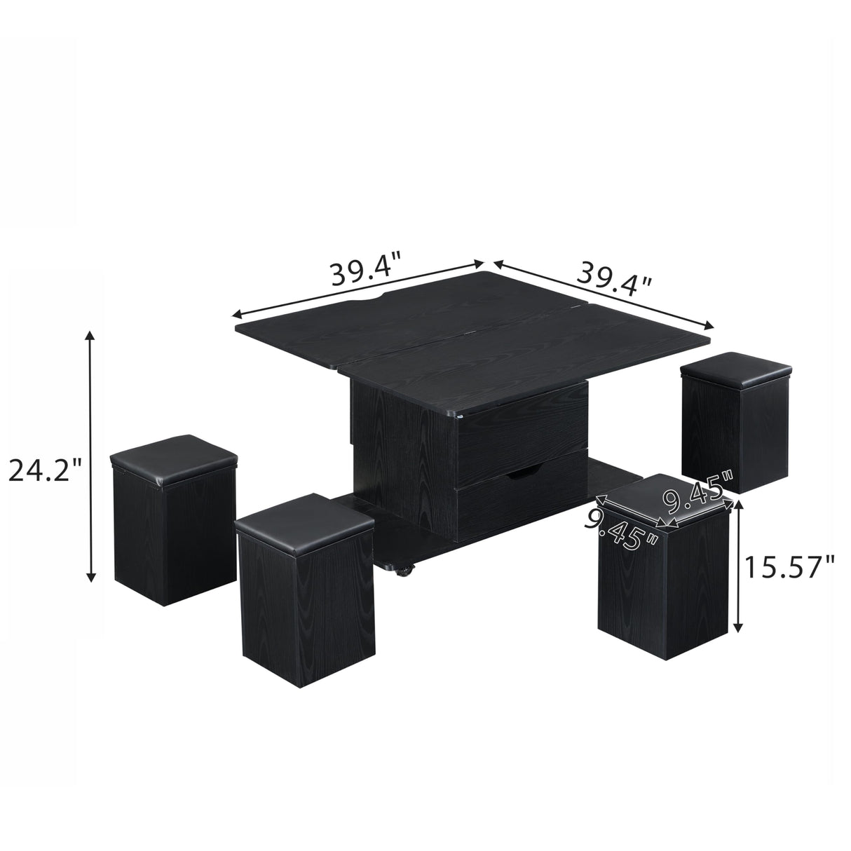 Christopher Knight Home Lucid Wooden Lift Top Coffee Table with Hidden Storage and 4 Stools, Center Table for Living Room with Compartment/Drawer, Multifunctional Table with Casters, Black Christopher Knight Home