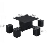 Christopher Knight Home Lucid Wooden Lift Top Coffee Table with Hidden Storage and 4 Stools, Center Table for Living Room with Compartment/Drawer, Multifunctional Table with Casters, Black Christopher Knight Home