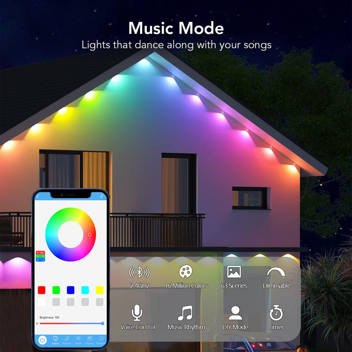 Llamau 50FT Permanent Outdoor Lights - IP65 Waterproof RGB Eaves Lights with Smart App/Remote Control,for Christmas, All Holiday Party, Daily and Accent Lighting, House Roof and Garden Decoration Llamau