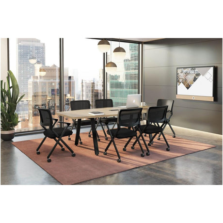 Executive 10 ft Conference Table Wood Boat Shaped Laminated Natural Aspen Finish Metal V Legs Sleek Grommets Racetrack Ports Desk Silver 2 Power Data Modules Meeting Boardroom Office Business Modern WoodArtSupply
