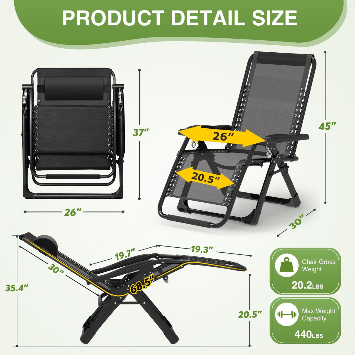 Suteck Zero Gravity Chair, Reclining Camping Lounge Chair w/Removable Cushion, Upgraded Lock and Cup Holder, Reclining Patio Chairs Folding Recliner for Indoor and Outdoor Suteck