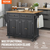 VEVOR Kitchen Island Cart, 35" Wood Top Mobile Carts with Storage Cabinet, Rolling Table with Drop Leaf, Spice Rack, Towel Bar, Adjustable Shelf, Drawer, and Hooks, Portable Islands on Wheels, Black VEVOR