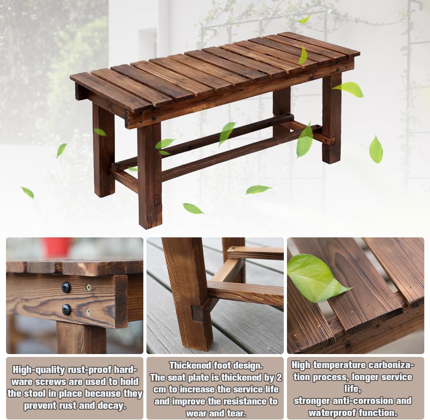 YangAera Outdoor Garden Benches Weatherproof Patio Bench Two-Person Seat Backless Bench Wood Bench with Slatted High Temperature Bench for Front Porch Backyard (Upgraded to Prevent Fading) 90 - WoodArtSupply