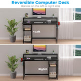 GreenForest 40 inch Computer Desk with Power Outlets, Small Home Office Desk with Ergonomic Monitor Stand, Reversible Gaming Desk, Modern Study Desk, Laptop Desk, Black GreenForest