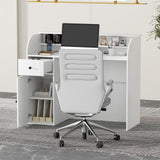 VOWNER Modern Reception Desk with Storage Drawers, 39.4" H Office Counter with LED Lighting, Secretary Desk with Power Outlets – Front Desk for Salon, Lobby – White (47.2" W x 18.9" D x 39.4" H) VOWNER