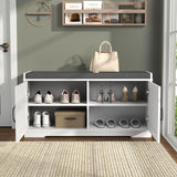 Loomie Shoe Storage Bench, Farmhouse Entryway Bench, 2-Tier Shoe Bench with Padded Seat Cushion, 13.78" D x 39.37" W x 19.69" H, Slim Shoe Cabinet Bench for Entryway, Living Room, Bedroom (White) Loomie