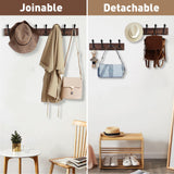 Kuhome 32.2'' Large Coat Rack Wall Mount Coat Hooks Coat Hanger with 8 Metal Black Triple- Hooks Brown Pine Real Wood Plank Hat Rack for Wall Hooks for Hanging Coat Hat Jacket Kuhome