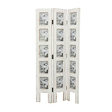 Deco 79 Wooden Partition Room Divider Screen Hinged Foldable Partition 3 Panel Privacy Screen with 15 Photo Slots, Room Partition 27" x 1" x 51", White Deco 79