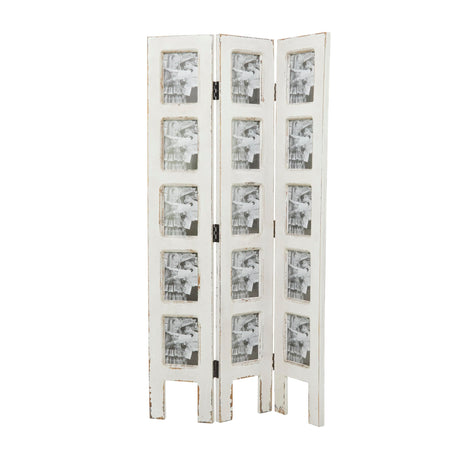 Deco 79 Wooden Partition Room Divider Screen Hinged Foldable Partition 3 Panel Privacy Screen with 15 Photo Slots, Room Partition 27" x 1" x 51", White Deco 79