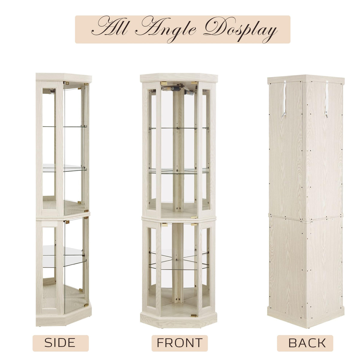 KavlSean 70" H Corner Curio Cabinet, Lighted Glass Display Cabinet with Elegant Tempered Glass Door, Adjustable Shelve, China Cabinet with Light Bulb, Mirrored Back Panel for Living Room (White) KavlSean