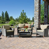 HAPPYGRILL 4 Pieces Patio Conversation Set Outdoor Rattan Wicker Furniture Set Sectional Wicker Sofa Chair & Coffee Table Set for Porch Poolside Backyard HAPPYGRILL