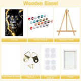 SENQAO Framed Paint by Numbers Kit for Adults Beginners with Wooden Easel, Black Lion Easy Paint by Number Kit with Frame, Watercolor Adult Paint by Number Framed Canvas 7.8x11.8inch SENQAO