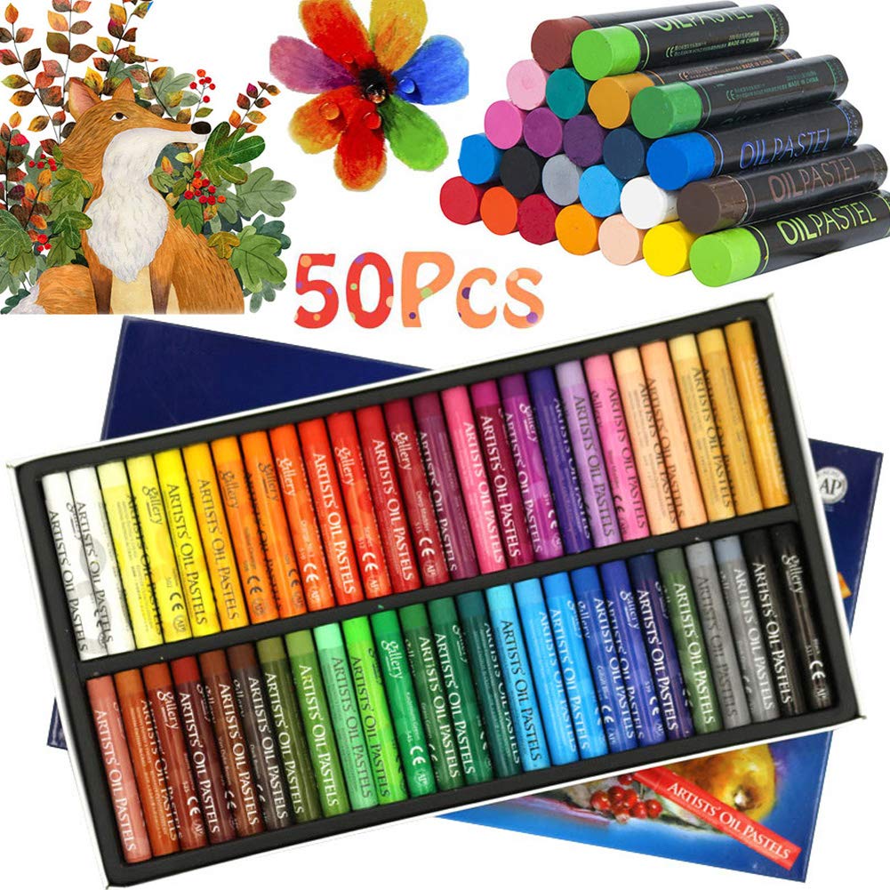 Oil Pastel Set,Professional Painting Soft Drawing Graffiti Art Crayons Washable Round Non Toxic Pastel Sticks for Artist,Kids,Student,Beginner (50 Colors) KUPTOOL