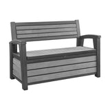 Keter Hudson 60 Gallon Capacity Plastic Resin Weather Resistant Outdoor Home Backyard Storage Bench/Deck Box Chest Patio Furniture, Gray Keter