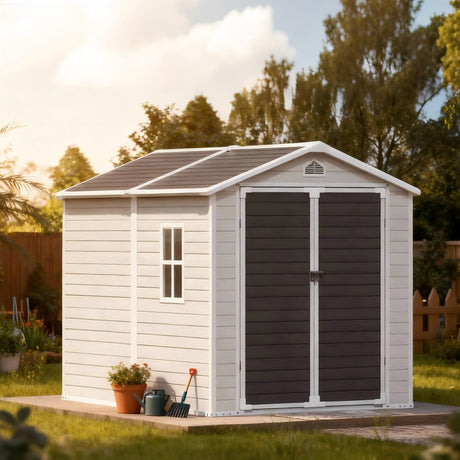 RichFire 6x8 FT Plastic Resin Shed with Floor, All-Weather Storage Sheds Outdoor with Floor and Window Easy to Install, Large Plastic Sheds & Outdoor Storage for Garden Backyard Patio, Dove Grey RichFire