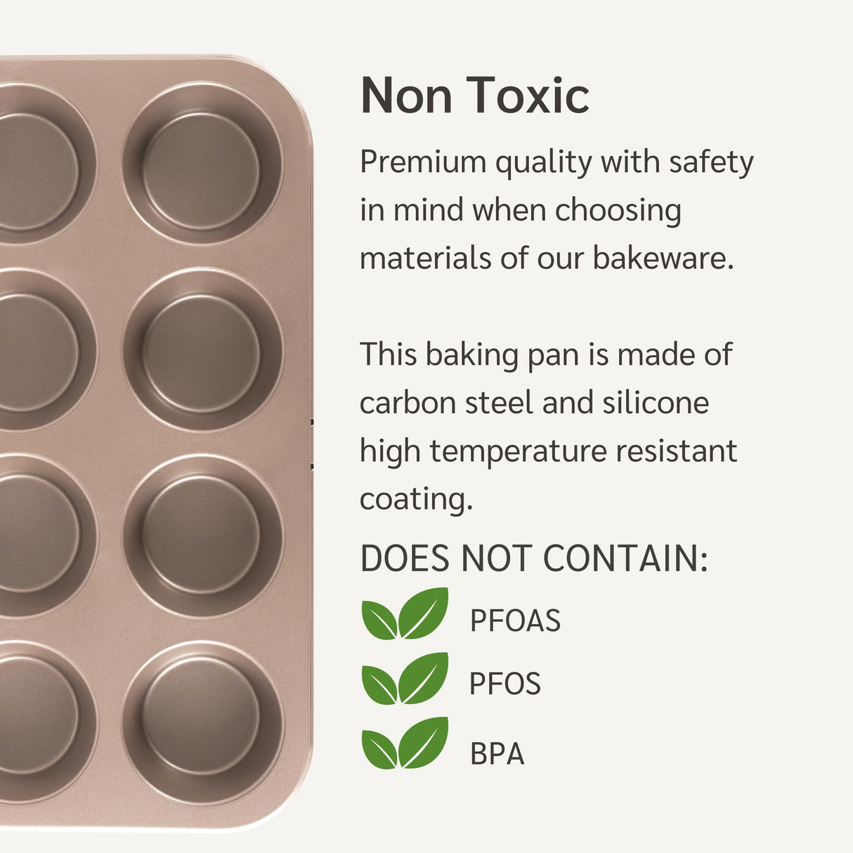 HAPPIELS Non Toxic Nonstick 12 Cup Muffin Pan | PFOA BPA free Nontoxic Cupcake Tin | Best Non Stick Muffin Pans | Muffin tins | Cupcakes Tray | Carbon Steel Bakeware Mold Trays HAPPIELS